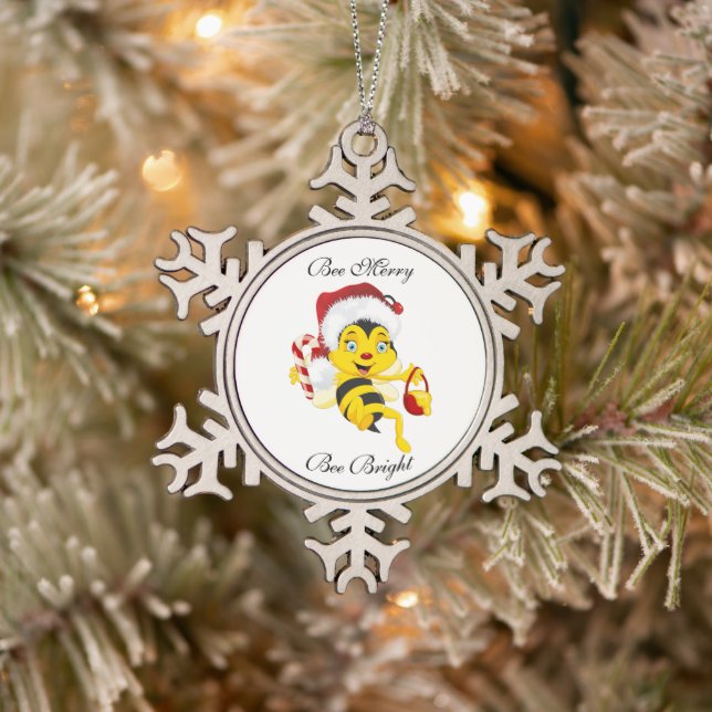Ornement Flocon De Neige Carton de Noël d'abeille Joyeux (Arbre)