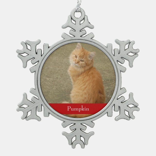 Ornement Flocon De Neige Cat Photo Red Name Simple Cute (Devant)