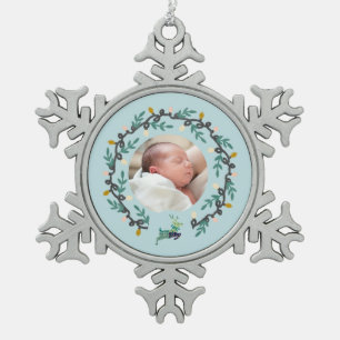 Ornement Flocon De Neige Cerf de Noël joyeux avec Couronne de Teinte Bleue