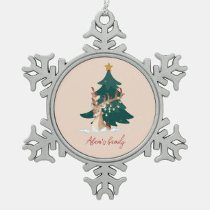 Ornement Flocon De Neige Cerf de Noël personnalisable