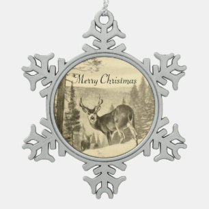 Ornement Flocon De Neige Cerfs communs vintages en bois