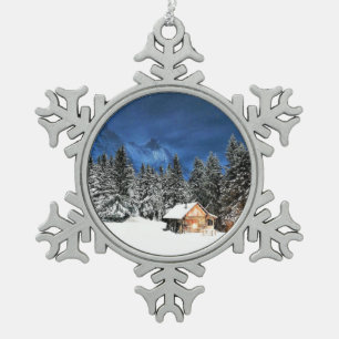 Ornement Flocon De Neige Chalet avec vue sur la montagne