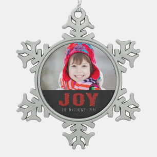Ornement Flocon De Neige Chalkboard Photo Holiday Salutation   Red Joy