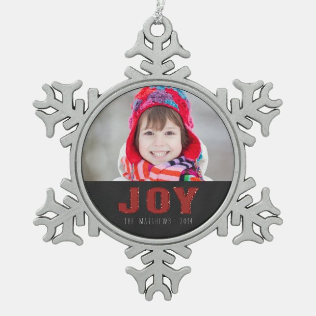 Ornement Flocon De Neige Chalkboard Photo Holiday Salutation | Red Joy (Devant)
