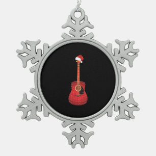 Ornement Flocon De Neige chapeau santa de la guitare de Noël