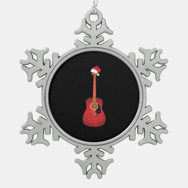 Ornement Flocon De Neige chapeau santa de la guitare de Noël (Devant)