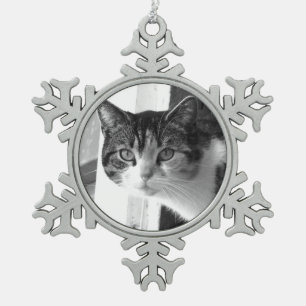 Ornement Flocon De Neige Chat en noir et blanc
