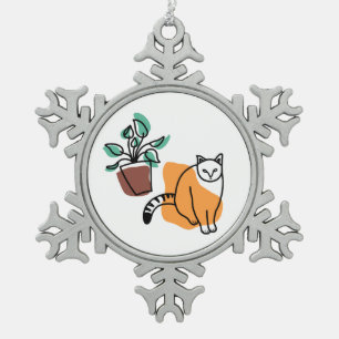 Ornement Flocon De Neige Chat et le plante