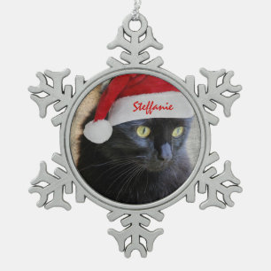 Ornement Flocon De Neige Chat mignon de Noël avec le casquette de Père