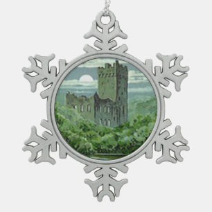 Ornement Flocon De Neige Château de Blarney vert Irlande Trèfle
