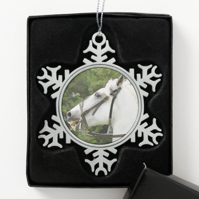 ORNEMENT FLOCON DE NEIGE CHEVAL BLANC (Boîte)