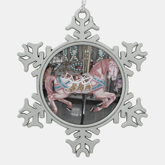 Ornement Flocon De Neige Cheval rose de carrousel (Devant)