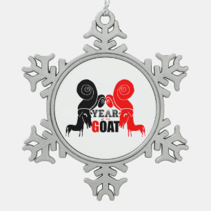Ornement Flocon De Neige Chèvre bélière rouge noir Chine Année Zodiac O