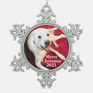 Ornement Flocon De Neige Chien chiot blanc mignon et souriant