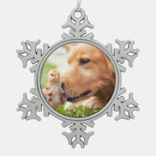 Ornement Flocon De Neige Chien et poussin