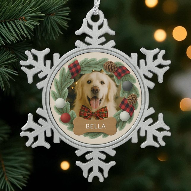 Ornement Flocon De Neige Chien Nom Personnalisé Photo Noël Plaid (Créateur téléchargé)