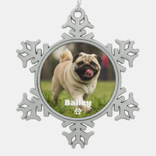 Ornement Flocon De Neige Chien simple Empreinte de patte Personnalisé Nom P