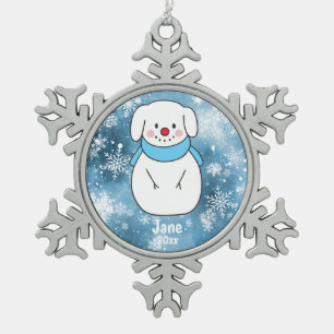 Ornement Flocon De Neige Chien Snowman avec le Arrière - plan Bleu Snowfla