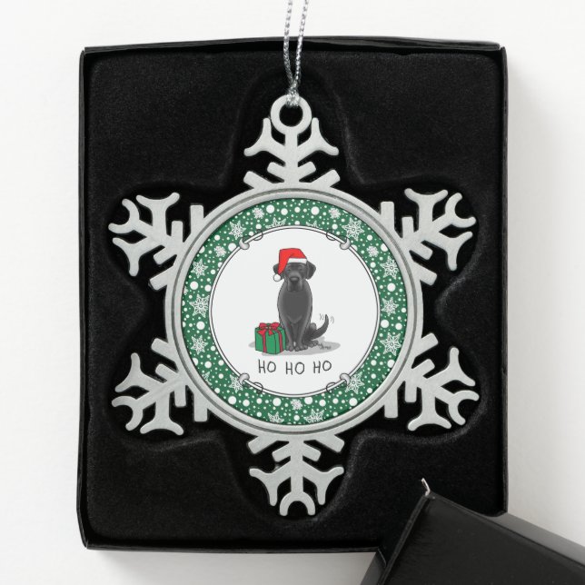 Ornement Flocon De Neige Christmas Père Noël Black Labrador Retriever Cute (Boîte)