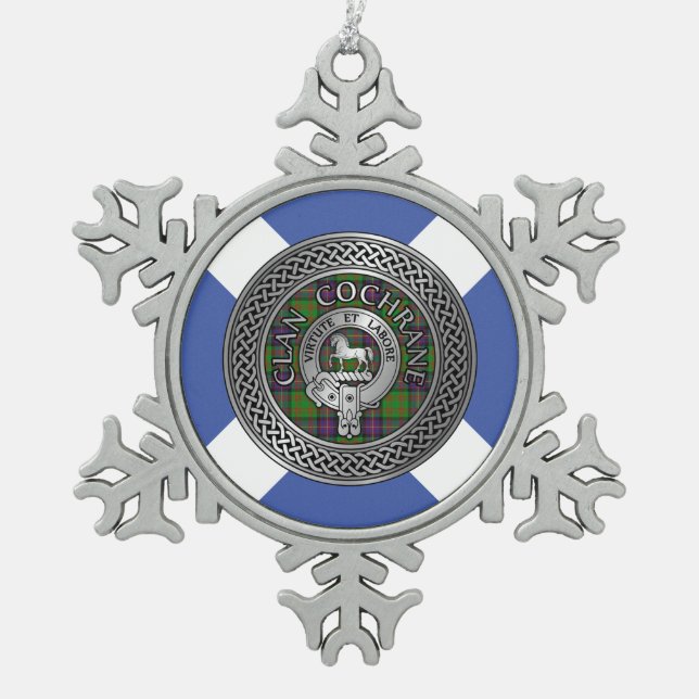 Ornement Flocon De Neige Clan Cochrane Crest & Tartan Knot (Devant)