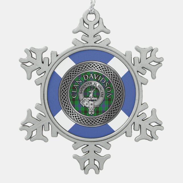 Ornement Flocon De Neige Clan Davidson Crest & Tartan Knot (Devant)