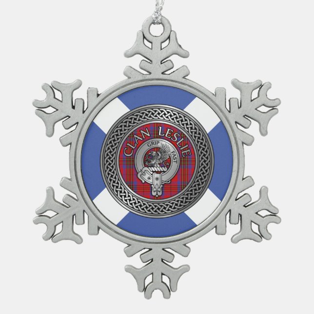 Ornement Flocon De Neige Clan Leslie Crest & Tartan Knot (Devant)