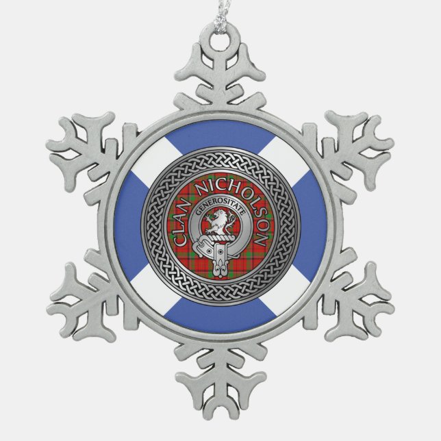 Ornement Flocon De Neige Clan Nicholson Crest & Tartan Knot (Devant)