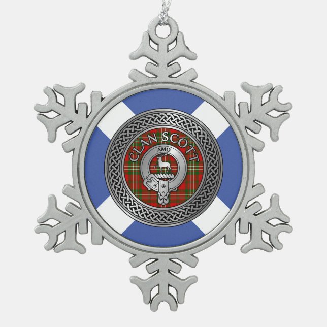 Ornement Flocon De Neige Clan Scott Crest & Tartan Knot (Devant)