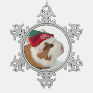 Ornement Flocon De Neige Cobaye mignon avec le casquette de Noël sur le
