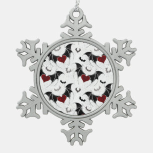 Ornement Flocon De Neige Coeur d'Halloween avec ailes de chauve-souris noir