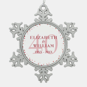 Ornement Flocon De Neige Cœurs rubis 40e anniversaire