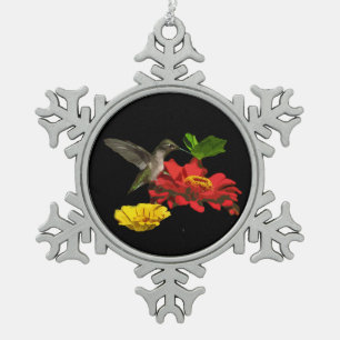 Ornement Flocon De Neige Colibri et Zinnias