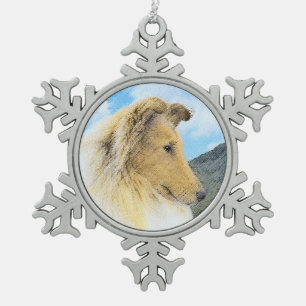 Ornement Flocon De Neige Collie en Montagne (Rough) Peinture - Chien Art