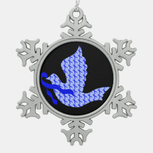 Ornement Flocon De Neige Colombe de ruban bleu d'espoir - cancer du colon