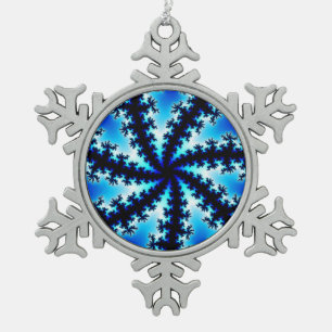 Ornement Flocon De Neige Colorée Marine Bleu et Blanc Fractal