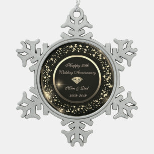 Ornement Flocon De Neige Confettis dorés Diamant 50e Anniversaire de Mariag