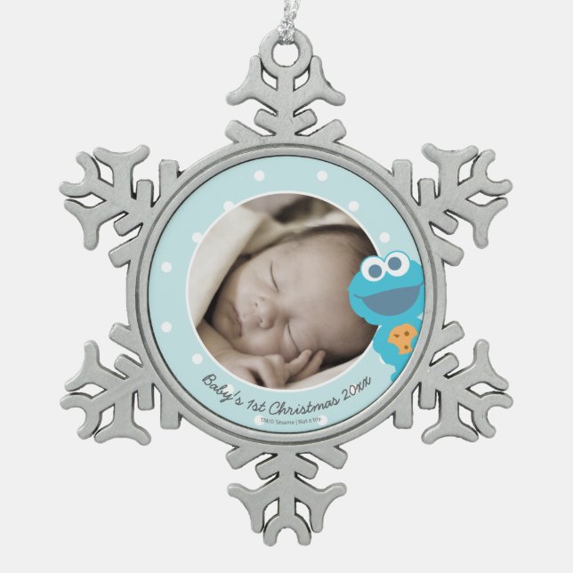 Ornement Flocon De Neige Cookie Monster | Premier Noël - Ajouter Votre Nom (Devant)