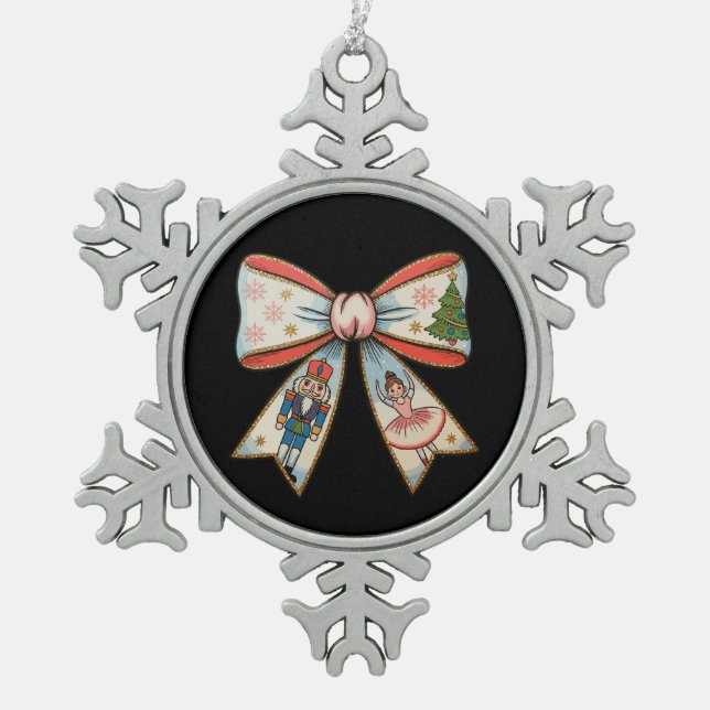 Ornement Flocon De Neige Coquette Bow Nutacker Noël Famille Vacances (Devant)