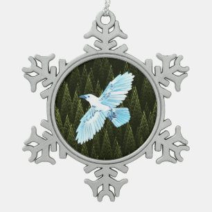 Ornement Flocon De Neige Corbeau blanc sur conifères fragiles