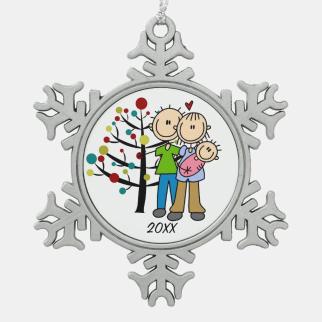 Ornement Flocon De Neige Couple Avec Bébé Girl Snowflake Ornament (Devant)