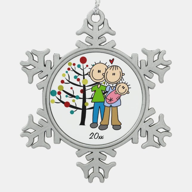 Ornement Flocon De Neige Couple Avec Bébé Girl Snowflake Ornament (Devant)