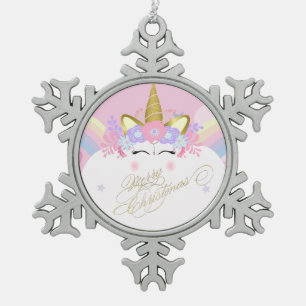 Ornement Flocon De Neige Couronne florale Unicorne, Joyeux Noël