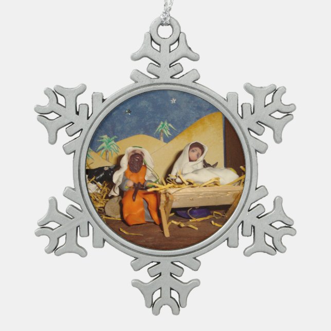 Ornement Flocon De Neige crèche Jésus Marie Joseph stable noël (Devant)