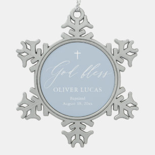 Ornement Flocon De Neige Croix Bleue Dusty Boy Baptême Snowflake Ornament