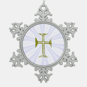 Ornement Flocon De Neige Croix byzantine détruite en or sur rayons blancs