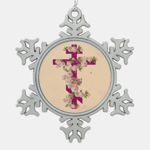 Ornement Flocon De Neige Croix de rite oriental orthodoxe byzantin Roses ro