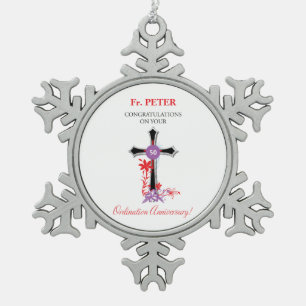 Ornement Flocon De Neige Croix noire du 50e anniversaire d'ordination du pr