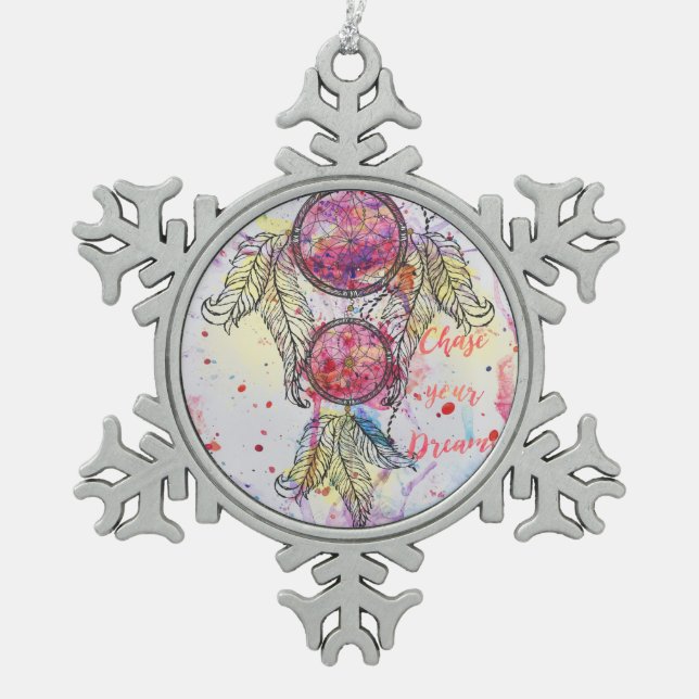 Ornement Flocon De Neige Croquis en aquarelle Dreamcatcher "Chase your Drea (Devant)