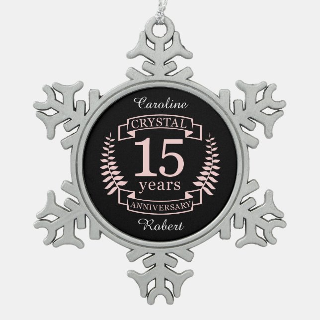 Ornement Flocon De Neige Crystal mariage anniversaire 15 ans (Devant)