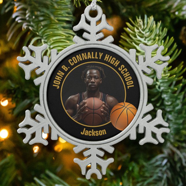 Ornement Flocon De Neige Custom Basketball Player Photo Black Gold (Créateur téléchargé)